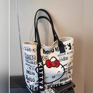 Sanrio Hello Kitty Black And White Zip Up Canvas Tote Bag with Black Straps NWOT